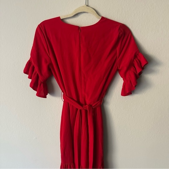 Privacy Please X Revolve Red Ruffle Sleeve V-neck Belted Maxi Dress Holiday XS - Picture 9 of 14